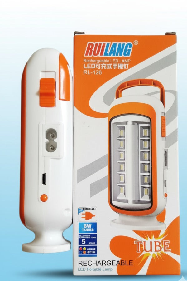 Ruilang RL-130 Rechargeable Portable LED Emergency Light – Super Bright Tube Lamp, Built-in 1200mAh Battery, 2–5 Hrs Runtime, Long Lifespan SMD LED