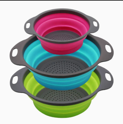 Collapsible Colander 3 Pack – Round Silicone Kitchen Strainer